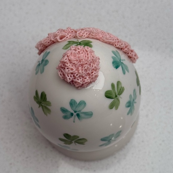 Vintage Irish Dresden Porcelain Pink Lace Easter Egg Bunny Bunnies Rabbits - Picture 6 of 10